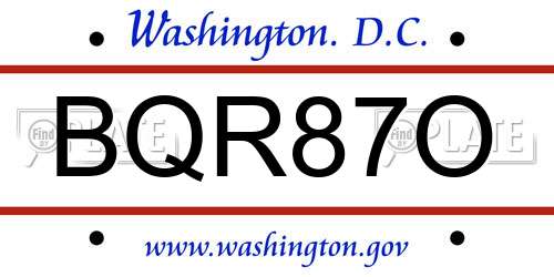 BQR87O District Of Columbia License Plate