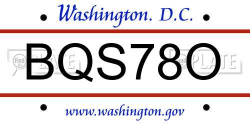 BQS78O District Of Columbia License Plate