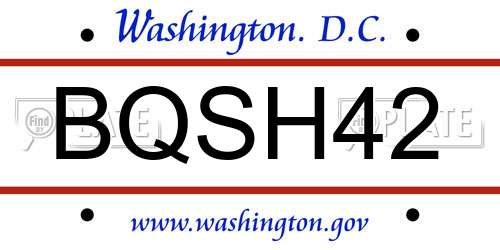 BQSH42 District Of Columbia License Plate