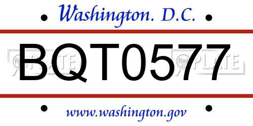 BQT0577 District Of Columbia License Plate