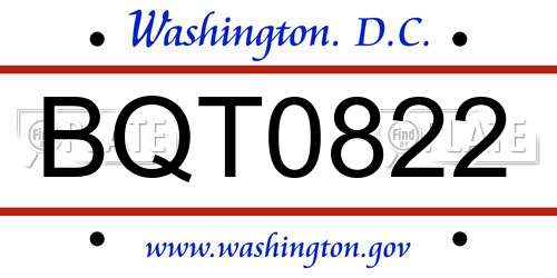 BQT0822 District Of Columbia License Plate