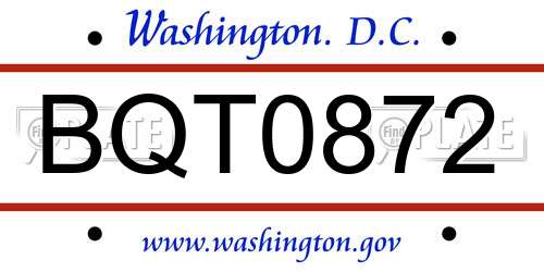 BQT0872 District Of Columbia License Plate