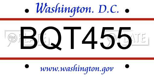BQT455 District Of Columbia License Plate