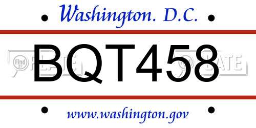 BQT458 District Of Columbia License Plate
