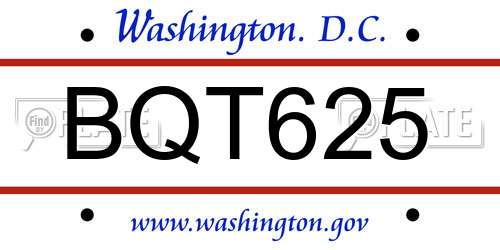 BQT625 District Of Columbia License Plate