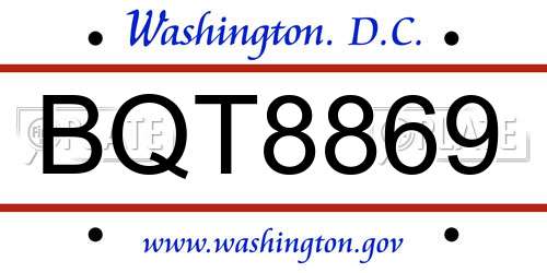 BQT8869 District Of Columbia License Plate