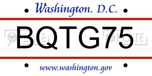 BQTG75 District Of Columbia License Plate