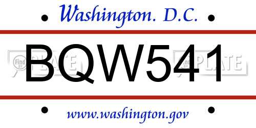 BQW541 District Of Columbia License Plate
