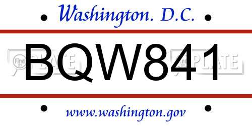 BQW841 District Of Columbia License Plate