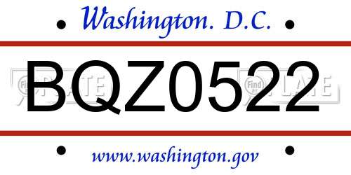 BQZ0522 District Of Columbia License Plate