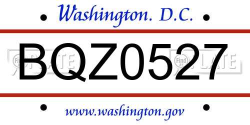 BQZ0527 District Of Columbia License Plate