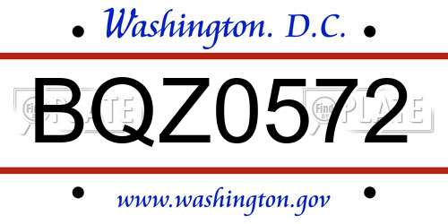 BQZ0572 District Of Columbia License Plate