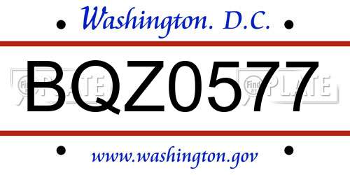 BQZ0577 District Of Columbia License Plate