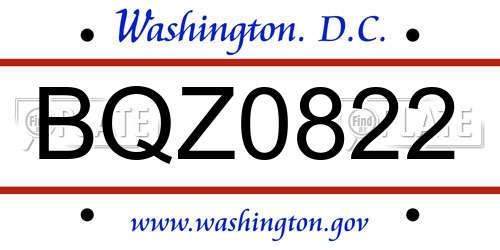 BQZ0822 District Of Columbia License Plate