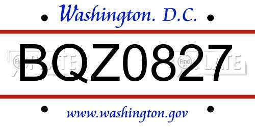 BQZ0827 District Of Columbia License Plate