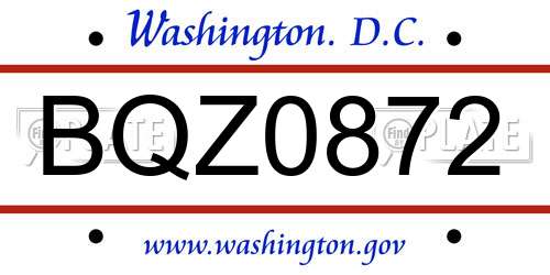 BQZ0872 District Of Columbia License Plate