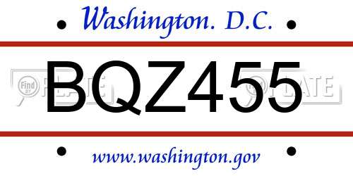 BQZ455 District Of Columbia License Plate