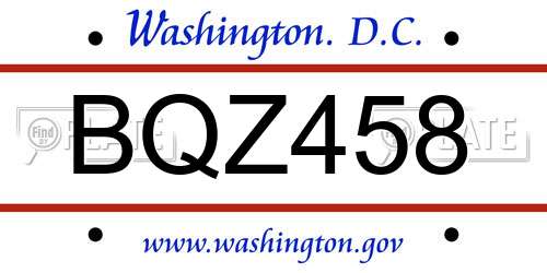 BQZ458 District Of Columbia License Plate