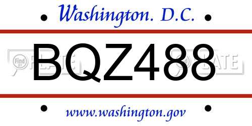 BQZ488 District Of Columbia License Plate