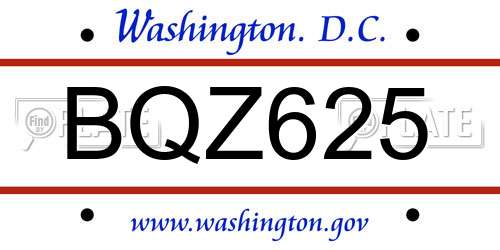 BQZ625 District Of Columbia License Plate