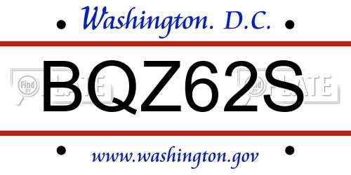 BQZ62S District Of Columbia License Plate