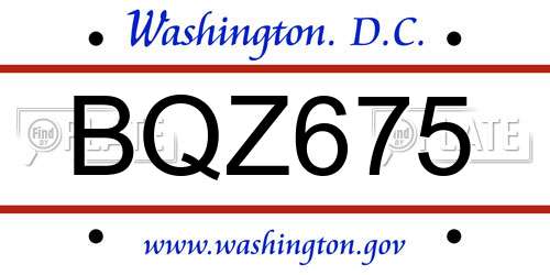 BQZ675 District Of Columbia License Plate