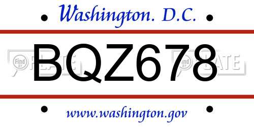 BQZ678 District Of Columbia License Plate