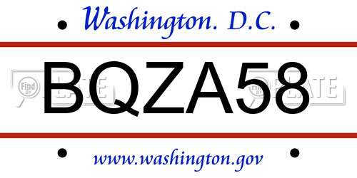 BQZA58 District Of Columbia License Plate