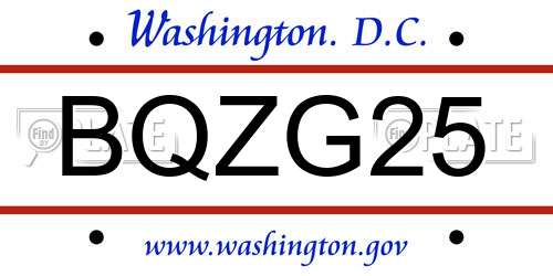BQZG25 District Of Columbia License Plate