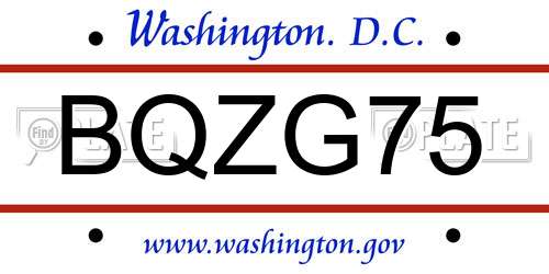 BQZG75 District Of Columbia License Plate