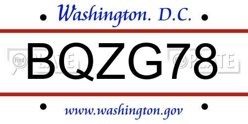 BQZG78 District Of Columbia License Plate