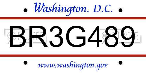 BR3G489 District Of Columbia License Plate