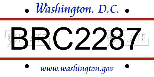 BRC2287 District Of Columbia License Plate