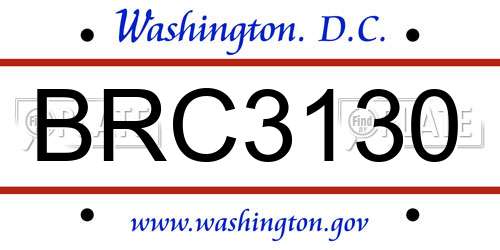 BRC3130 District Of Columbia License Plate