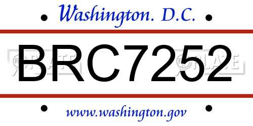 BRC7252 District Of Columbia License Plate