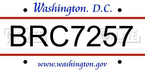 BRC7257 District Of Columbia License Plate
