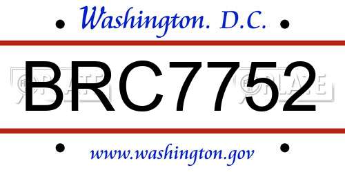BRC7752 District Of Columbia License Plate