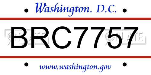 BRC7757 District Of Columbia License Plate