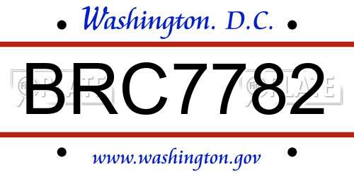 BRC7782 District Of Columbia License Plate
