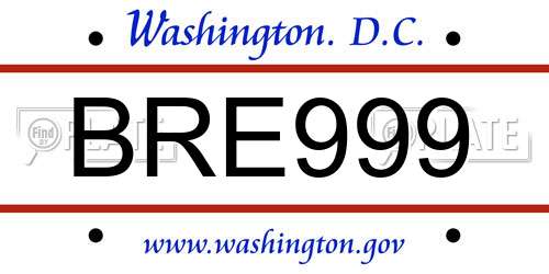 BRE999 District Of Columbia License Plate