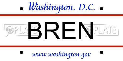 BREN District Of Columbia License Plate
