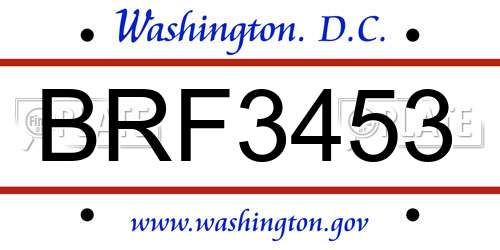 BRF3453 District Of Columbia License Plate