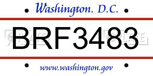 BRF3483 District Of Columbia License Plate