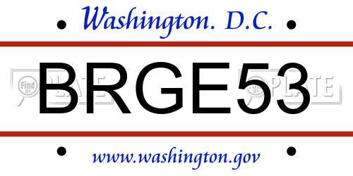 BRGE53 District Of Columbia License Plate
