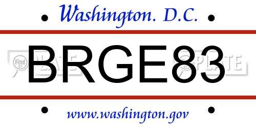 BRGE83 District Of Columbia License Plate