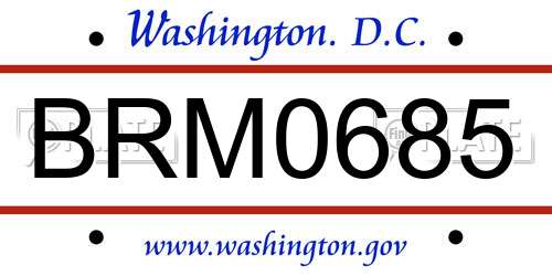 BRM0685 District Of Columbia License Plate