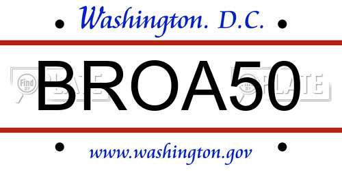 BROA50 District Of Columbia License Plate