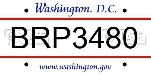 BRP3480 District Of Columbia License Plate
