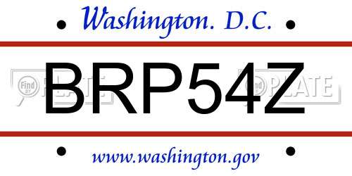 BRP54Z District Of Columbia License Plate