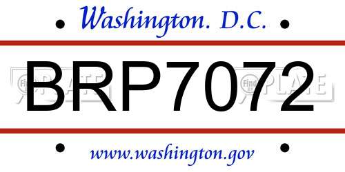 BRP7072 District Of Columbia License Plate
